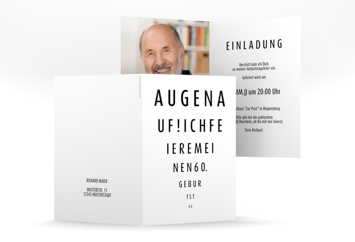 Einladung 60. Geburtstag Sehtest A6 Klappkarte hoch