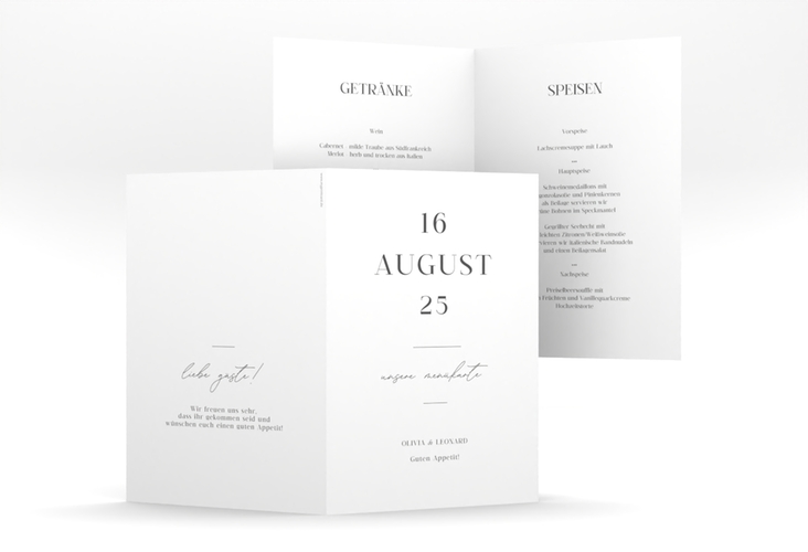 Menükarte Hochzeit Authentisch A5 Klappkarte hoch in schlichtem Design mit großem Hochzeitsdatum