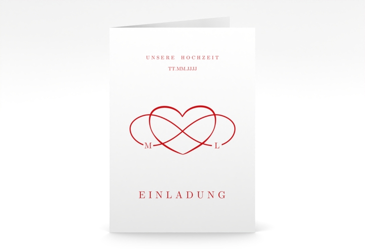 Einladungskarte Hochzeit Infinity A6 Klappkarte hoch rot