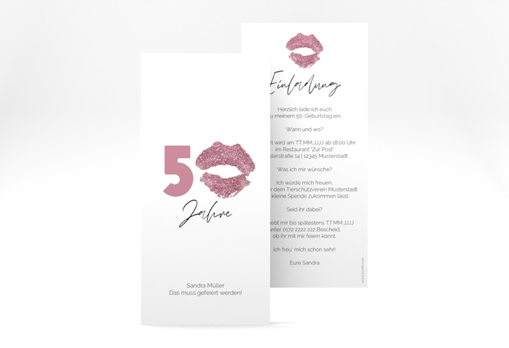 Einladung 50. Geburtstag Kiss lange Karte hoch