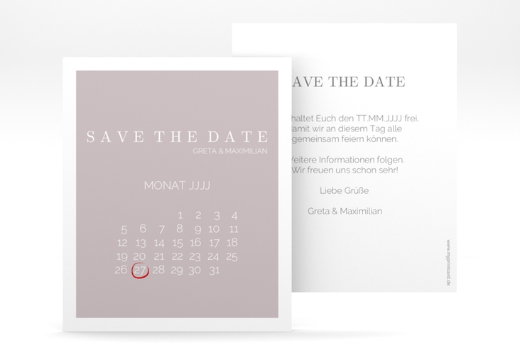 Save the Date-Kalenderblatt Simply Kalenderblatt-Karte grau