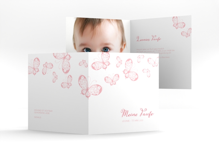 Einladung Taufe Protection quadr. Klappkarte rosa hochglanz