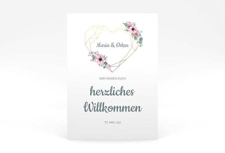 Willkommensschild Poster Herzgold 50 x 70 cm Poster weiss