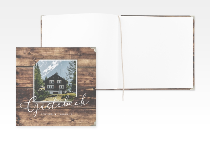 Gästebuch Selection Ferienhaus Jagdhaus Leinen-Hardcover in Holz-Optik mit Foto