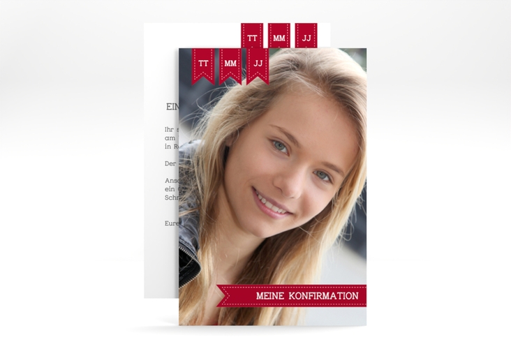 Einladung Konfirmation Mirth A6 Karte hoch rot mit eigenem Foto