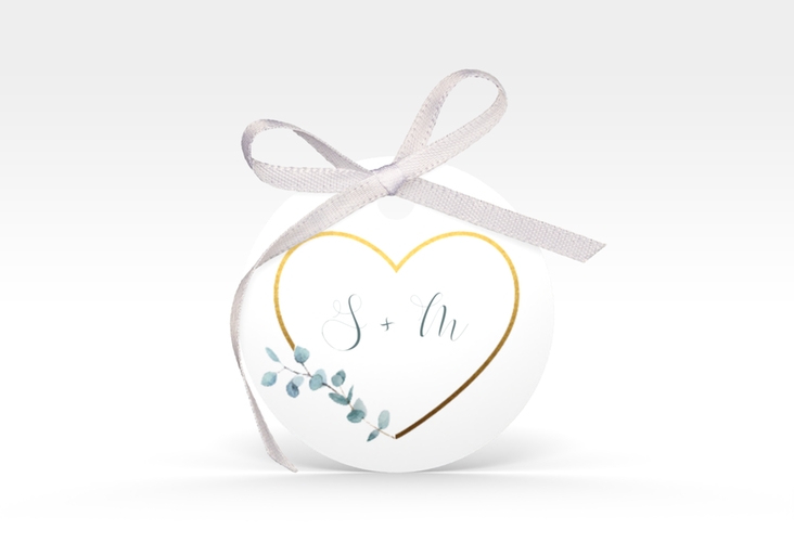 Geschenkanhänger Hochzeit Greenheart Geschenkanhänger, rund mit elegantem Herz und Eukalyptus-Zweig
