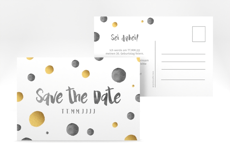 Save the Date-Postkarte Geburtstag Dots A6 Postkarte schwarz