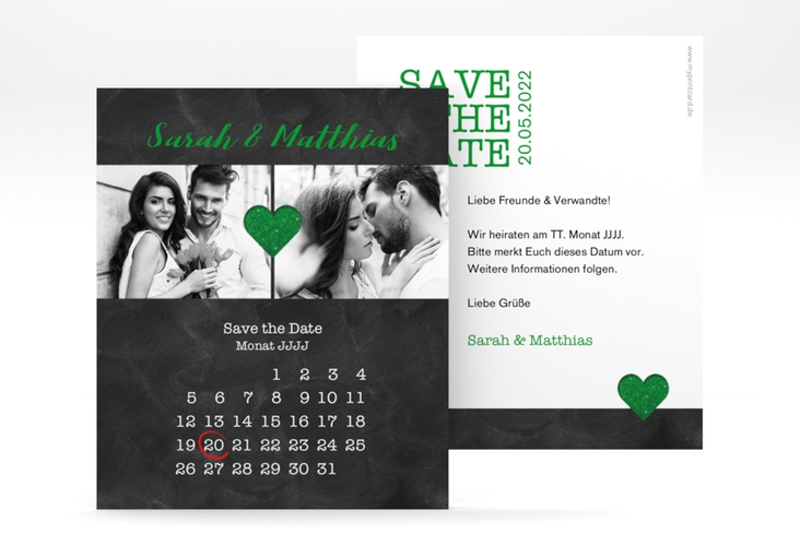 Save the Date-Kalenderblatt Sparkly Kalenderblatt-Karte gruen