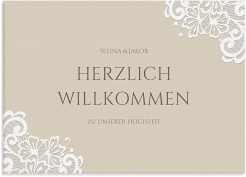Klick: Details zu Willkommensschild Leinwand "Vintage" anzeigen Willkommensschild Leinwand Vintage 70 x 50 cm Leinwand beige mit floraler Spitze