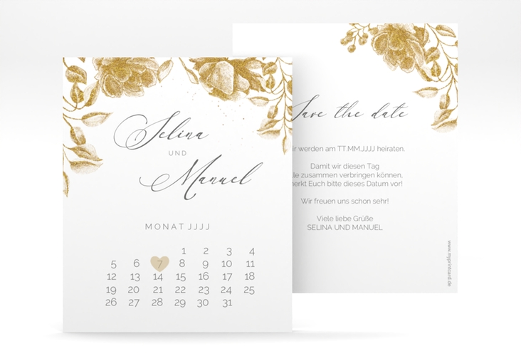 Save the Date-Kalenderblatt Blattgold Kalenderblatt-Karte gold