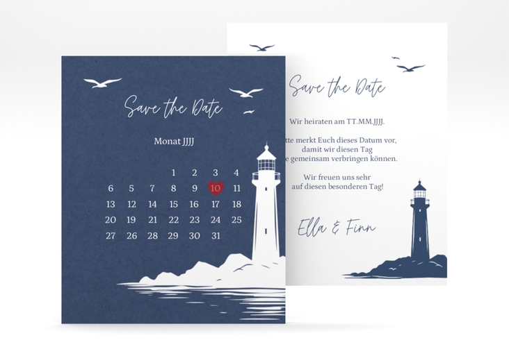 Save the Date-Kalenderblatt Leuchtturm Kalenderblatt-Karte blau