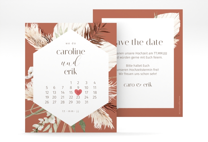 Save the Date-Kalenderblatt Bohemian Kalenderblatt-Karte orange hochglanz