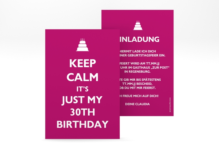 Einladung 30. Geburtstag KeepCalm A6 Karte hoch pink