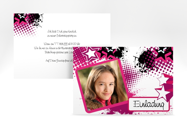 Einladungskarte Kindergeburtstag Starlight A6 Karte quer pink
