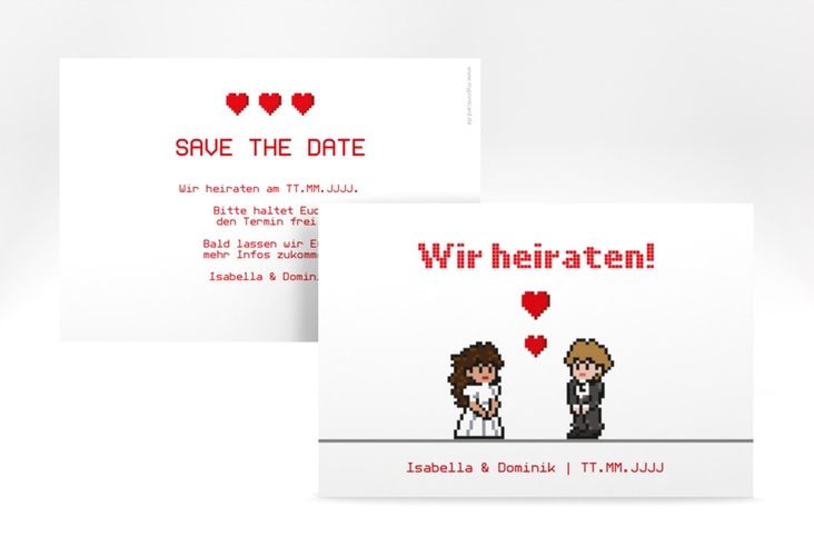 Save the Date-Karte Pixel A6 Karte quer weiss
