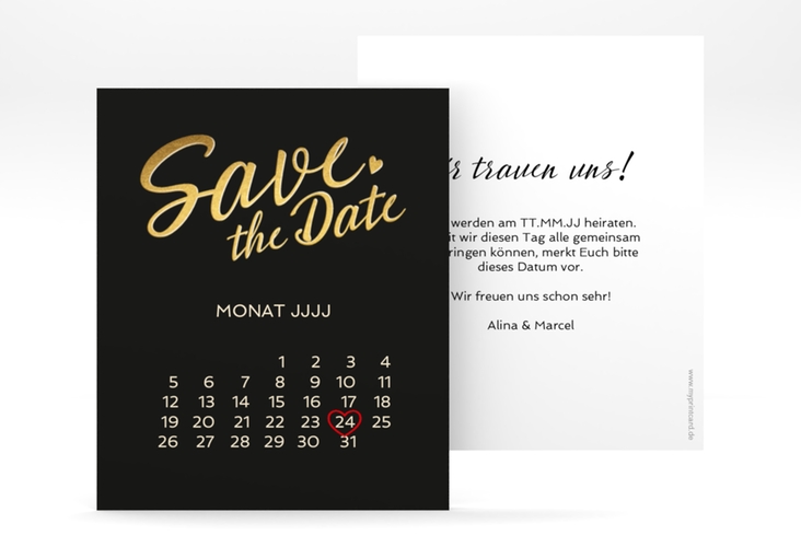 Save the Date-Kalenderblatt Glam Kalenderblatt-Karte schwarz