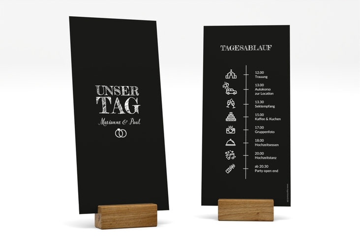 Tagesablauf Hochzeit Rise lange Karte hoch schwarz