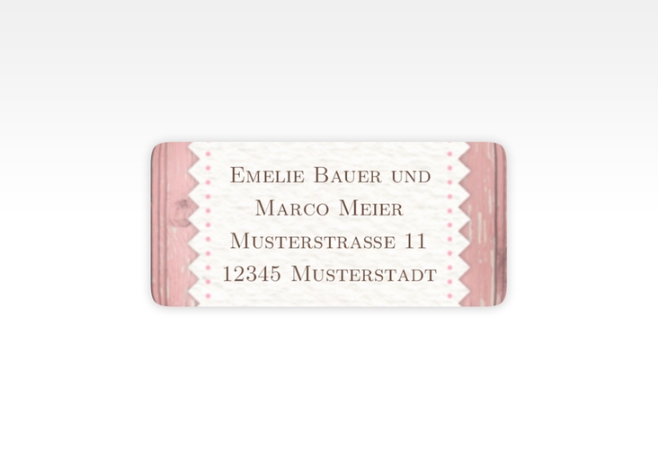 Absenderetikett Hochzeit Heimatjuwel 45,7 x 21,2 mm rosa mit Hirschgeweih und Holz-Hintergrund