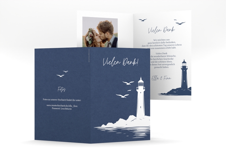 Danksagungskarte Hochzeit Leuchtturm A6 Klappkarte hoch blau