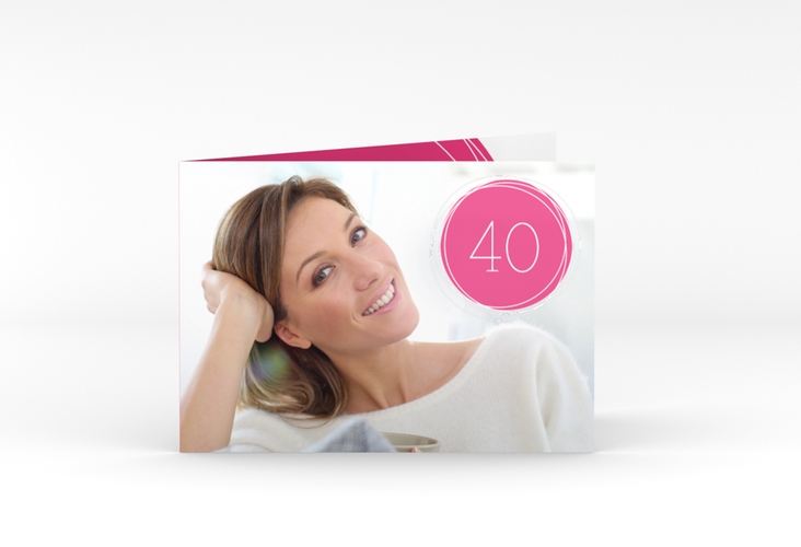 Einladung 40. Geburtstag Twister A6 Klappkarte quer pink hochglanz