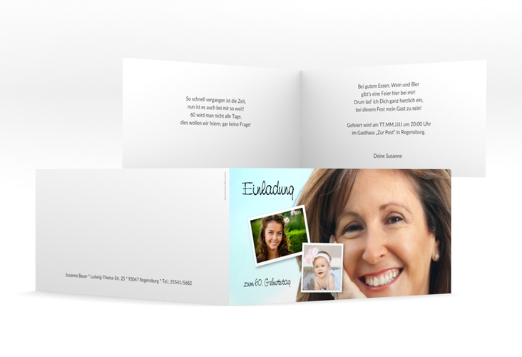 Einladung 60. Geburtstag Friedolin/Frieda lange Klappkarte quer
