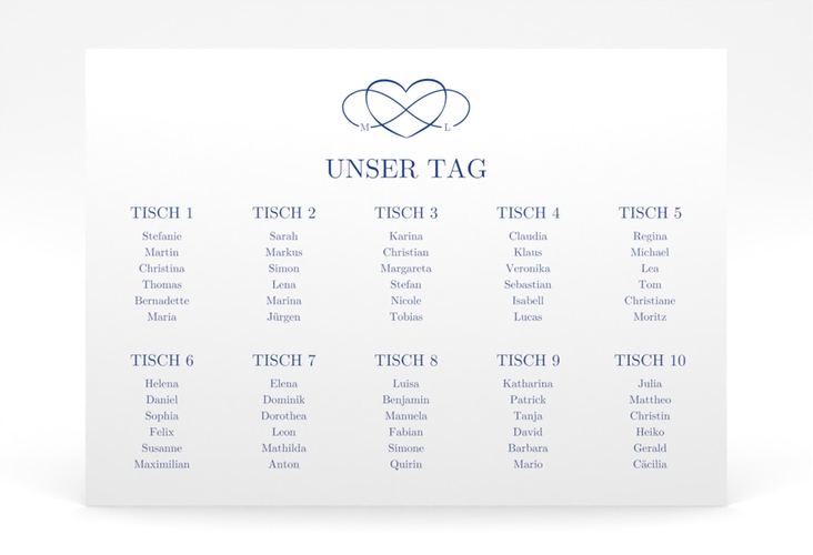 Sitzplan Poster Hochzeit Infinity 70 x 50 cm Poster blau
