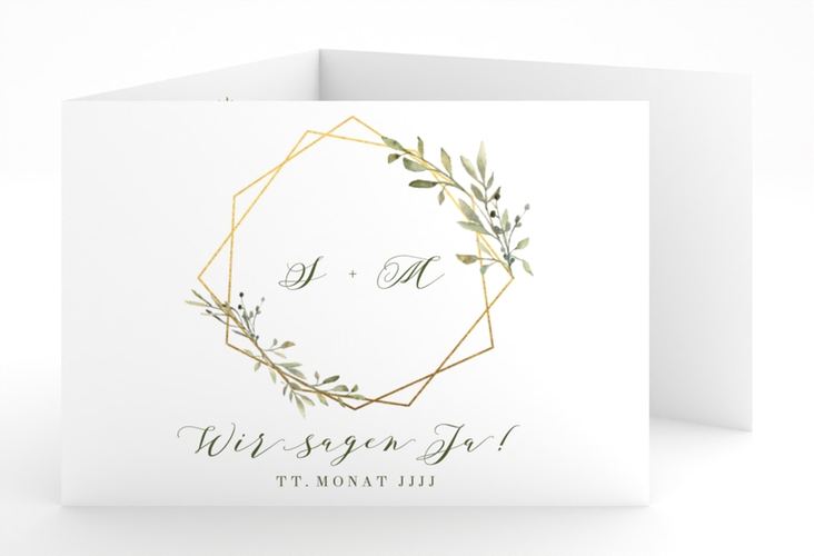 Hochzeitseinladung Acacia A6 Doppel-Klappkarte weiss hochglanz