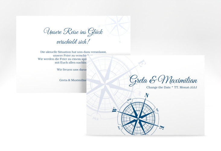 Change the Date-Karte Windrose A6 Karte quer blau