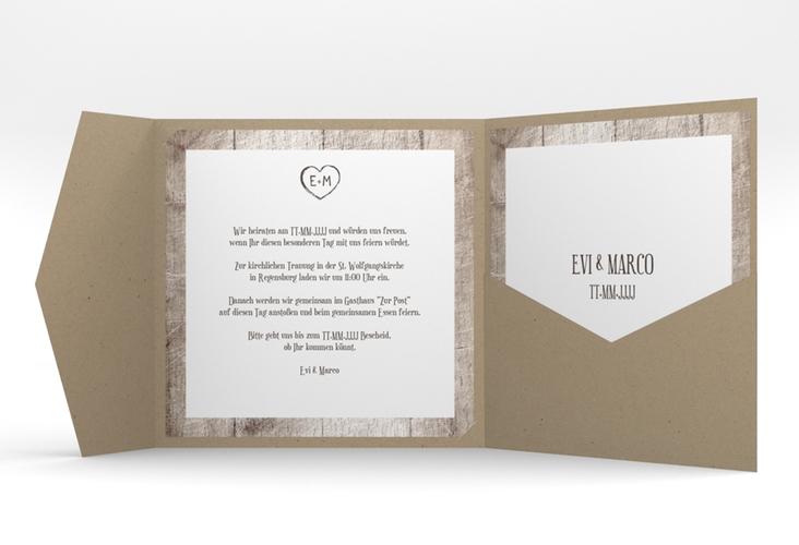 Hochzeitseinladung Wood Pocketfold weiss