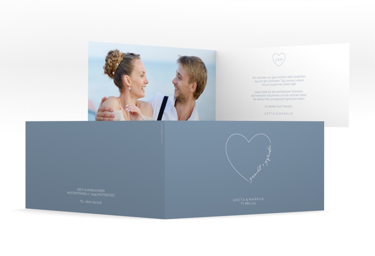 Danksagungskarte Hochzeit Lebenstraum lange Klappkarte quer blau hochglanz