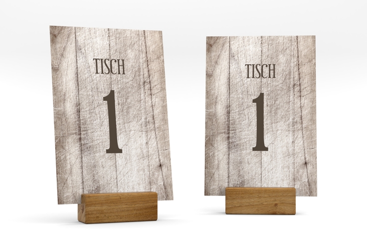 Tischnummer Hochzeit "Wood" Tischaufsteller weiss