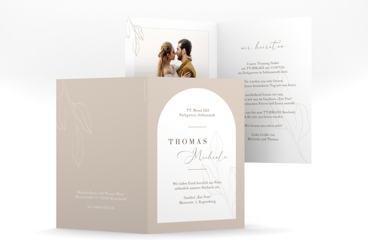 Einladungskarte Hochzeit Arched A6 Klappkarte hoch beige