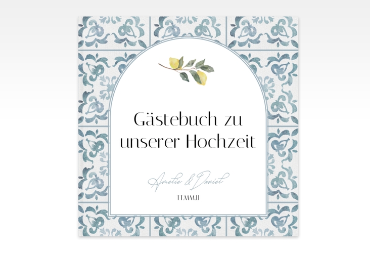 Gästebuch Creation Azulejo 20 x 20 cm, Hardcover blau mit mediterranem Azulejo-Muster und Zitronen