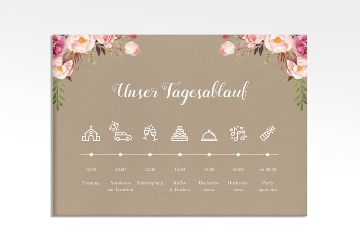 Tagesablauf Leinwand Hochzeit Flowers 70 x 50 cm Leinwand Kraftpapier mit bunten Aquarell-Blumen