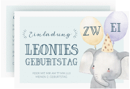 Einladungskarte Kindergeburtstag Elefant A6 Karte quer mint in Aquarell-Optik