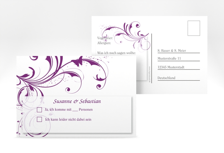 Antwortkarte Hochzeit Palma A6 Postkarte lila