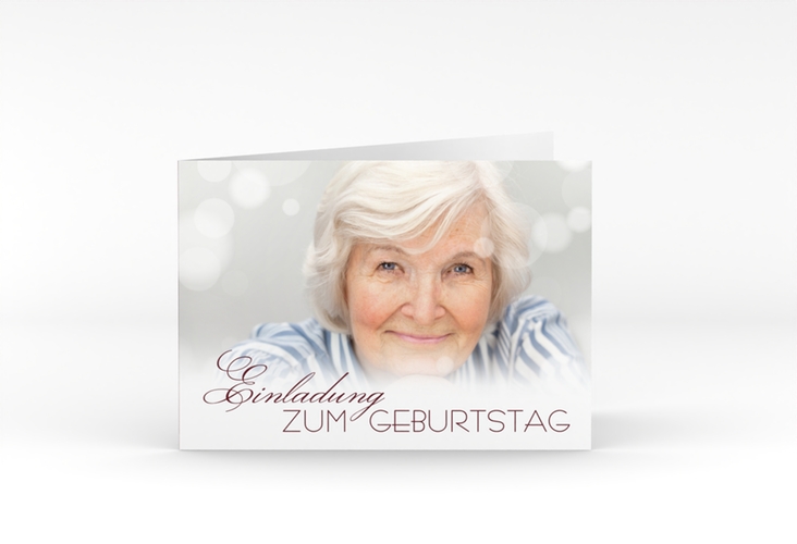 Einladung 80. Geburtstag Luminous A6 Klappkarte quer rot