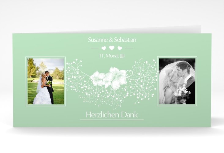 Danksagungskarte Hochzeit Jena lange Klappkarte quer mint hochglanz