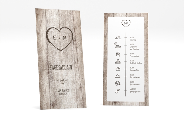 Tagesablauf Hochzeit Wood lange Karte hoch weiss