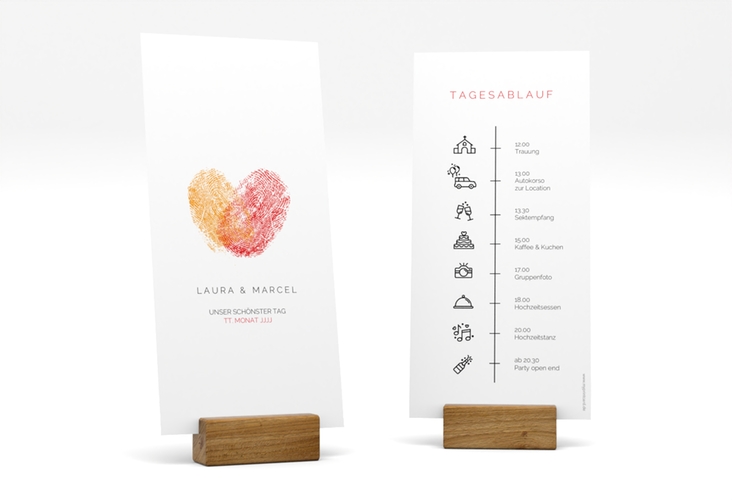 Tagesablauf Hochzeit Fingerprint lange Karte hoch rot schlicht mit Fingerabdruck-Motiv