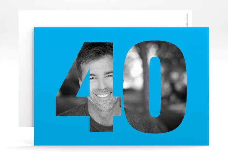 Einladung 40. Geburtstag Numbers A6 Karte quer blau