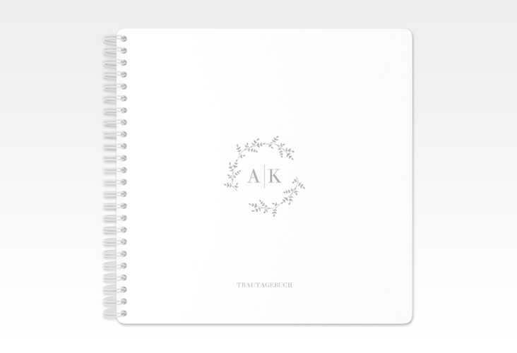 Trautagebuch Hochzeit Filigrana Trautagebuch Hochzeit in reduziertem Design mit Initialen und zartem Blätterkranz