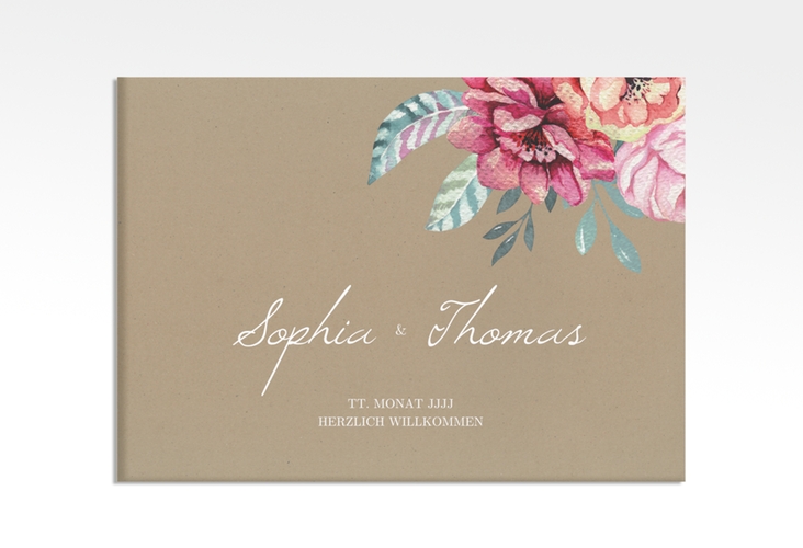 Willkommensschild Hochzeit Blooming 70 x 50 cm Leinwand Kraftpapier