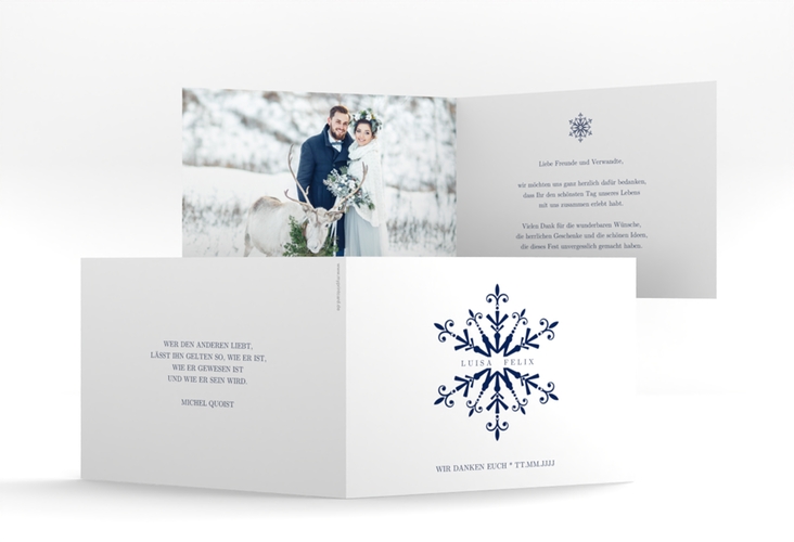 Danksagungskarte Hochzeit Crystal A6 Klappkarte quer weiss hochglanz mit Eiskristall