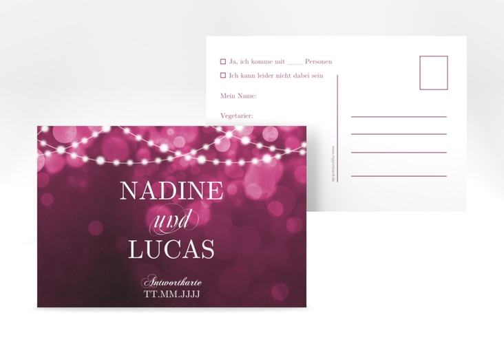 Antwortkarte Hochzeit Lichtspiel A6 Postkarte pink