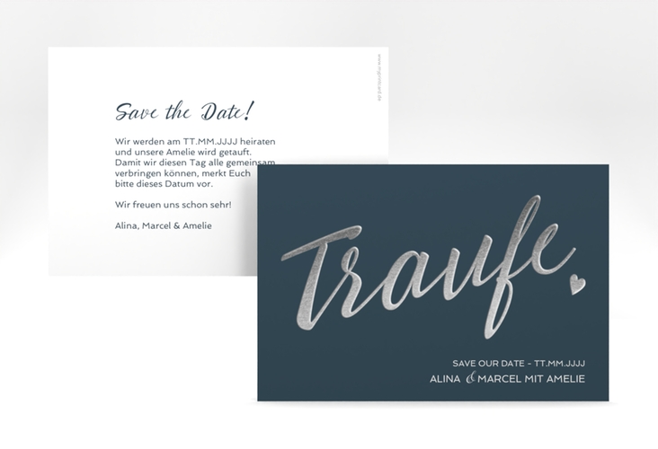 Save the Date-Karte Traufe A6 Karte quer blau hochglanz