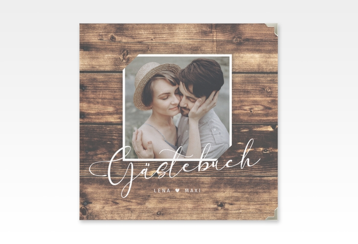 Gästebuch Selection Hochzeit Rustic Leinen-Hardcover braun in Holz-Optik mit Foto