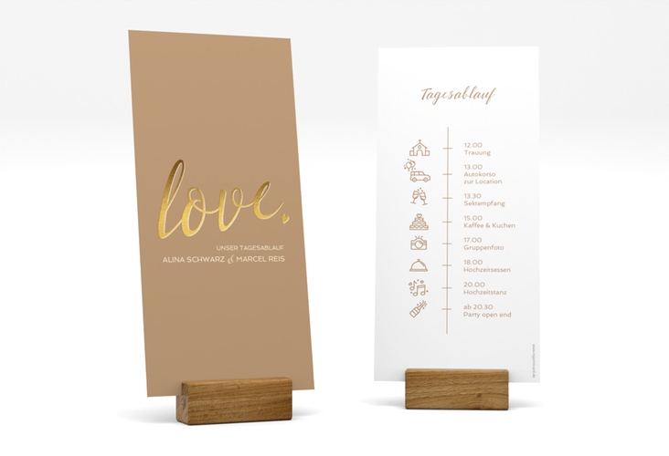 Tagesablauf Hochzeit Glam lange Karte hoch beige
