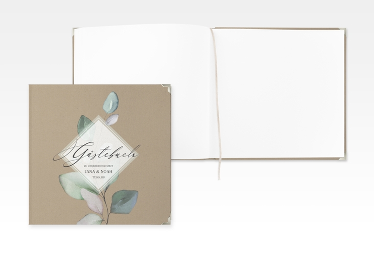 Gästebuch Selection Hochzeit Foglia Leinen-Hardcover Kraftpapier edel mit Eukalyptus im Aquarell-Design