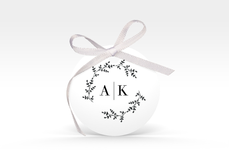 Geschenkanhänger Hochzeit Filigrana Geschenkanhänger, rund schwarz in reduziertem Design mit Initialen und zartem Blätterkranz